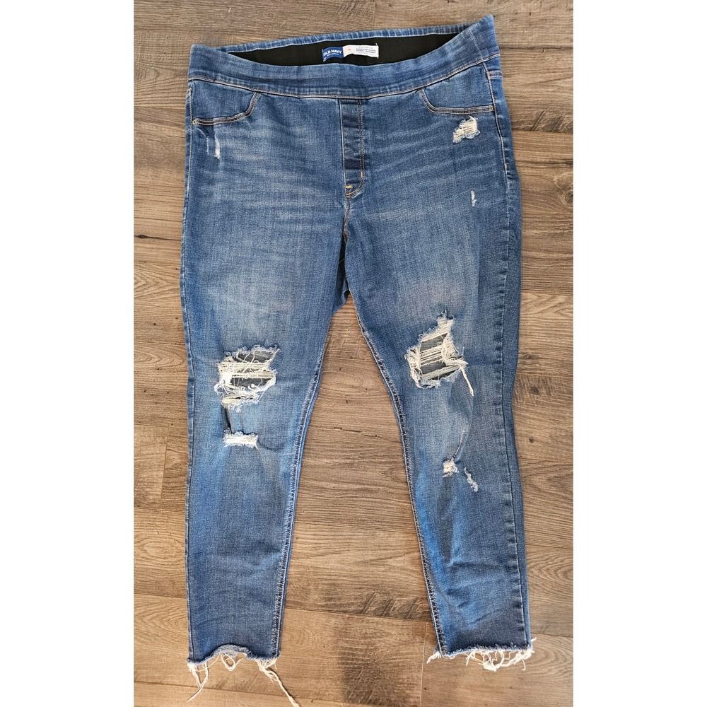 Old Navy Rockstar Super Skinny Jeggings Distressed Ripped Blue Size 18